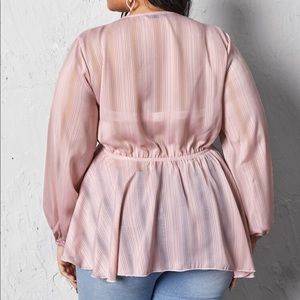 Plus Lace Trim Knot Front Peplum Blouse